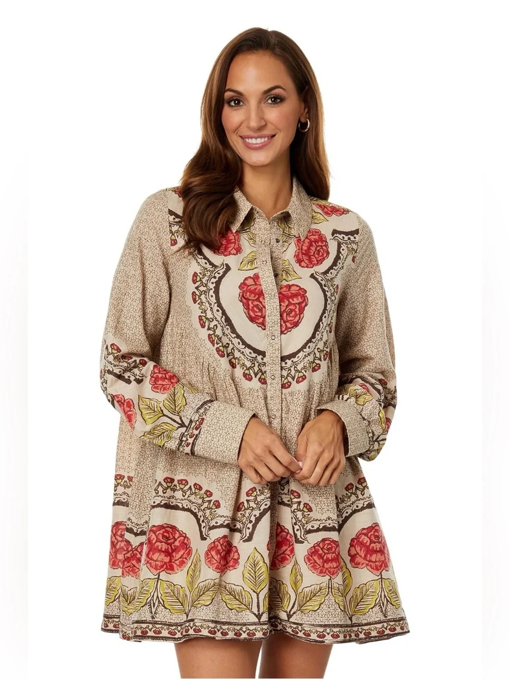 Free people Smell The Roses Mini Dress oversized longsleeve women’s size Large